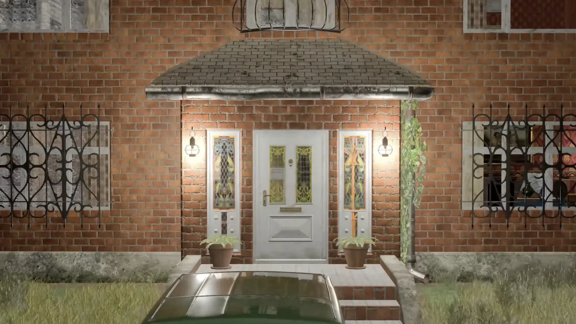 The sunlit villa courtyard in Neural Noir