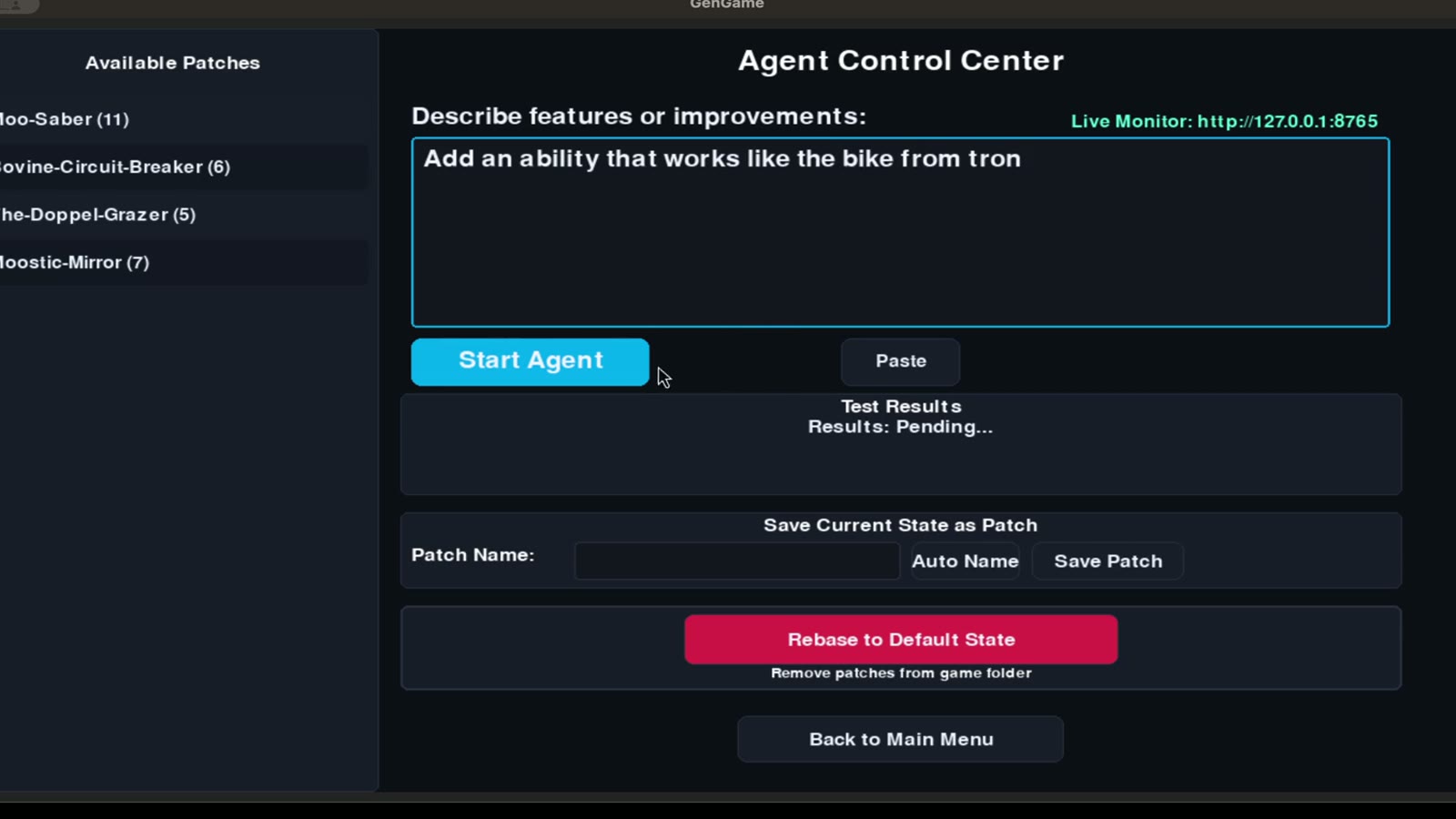 A feature request being processed in the Core Conflict agent control center